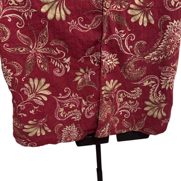 Caribbean Men’s Large Maroon Leaf Print Short Sleeve Shirt 2000s Cotton Blend - Picture 8 of 12